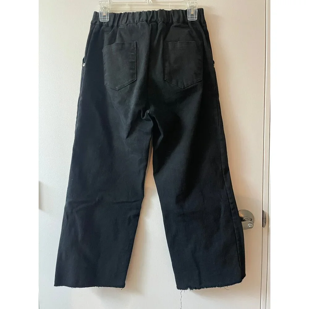 Oak + Fort Full Length Twill Wide Leg Pant (Cropped w/ Raw Hem) - Picture 2 of 5